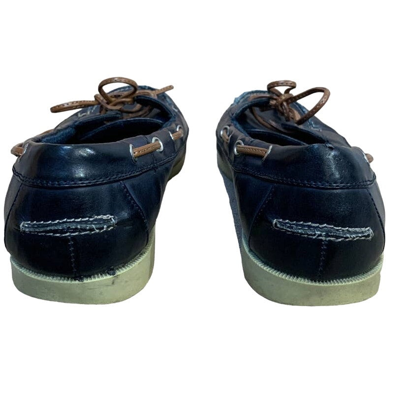 Chaps Ladies Size 8 Navy Blue Leather Slip On Flats Boat Shoes Comfort Loafers