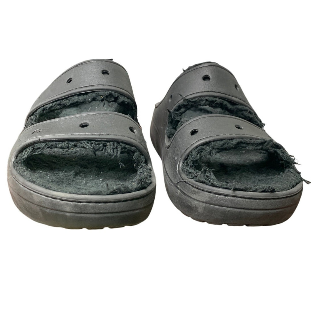 Crocs Mens 11 Womens 13 Black Fuzzy Inside Slide On Classic Cozzzy Sandal Shoes