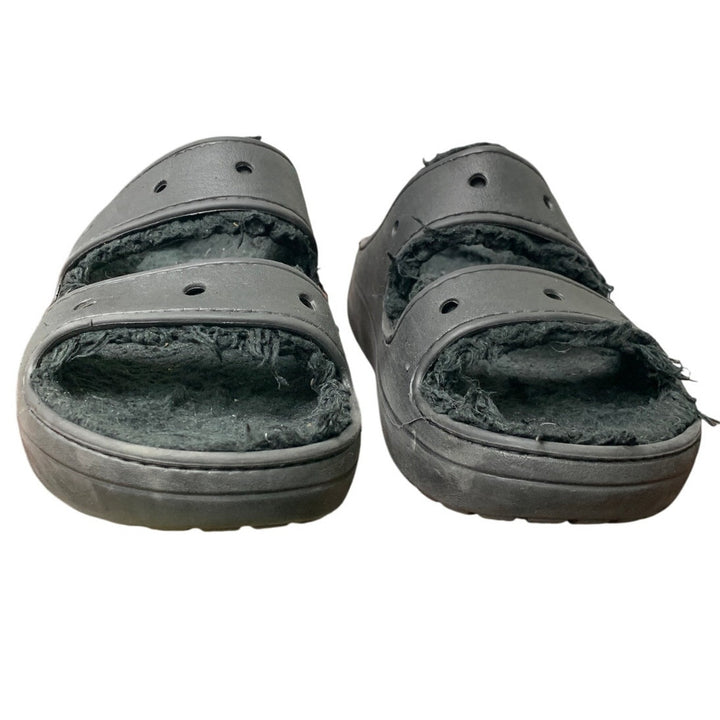 Crocs Mens 11 Womens 13 Black Fuzzy Inside Slide On Classic Cozzzy Sandal Shoes