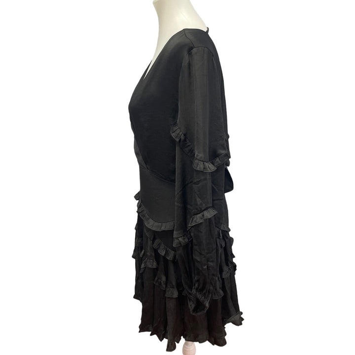 New DB Studio Womens Large Long Sleeve Deep V Ruffled Goth Mini Formal Dress