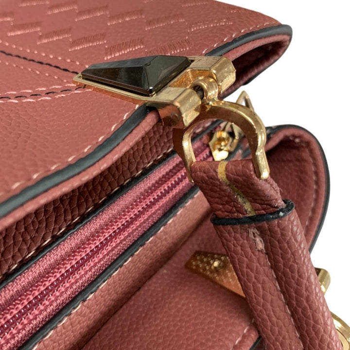 Alarion Aimily Mauve Rose Womens Zipper Close Cat Charm Purse Handbag Bag