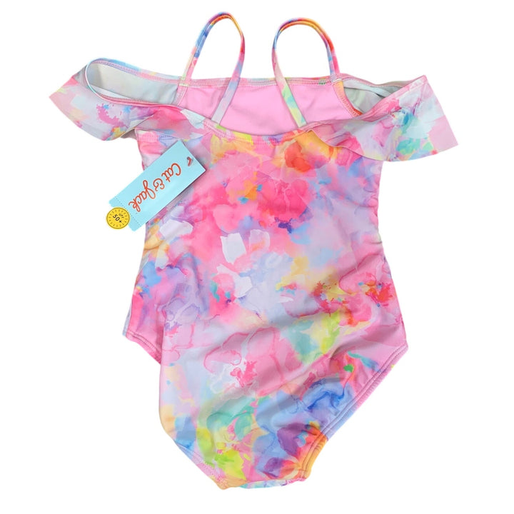 NWT New Cat &amp; Jack Girls Size XS (4/5) Shoulder Ruffle Floral 1PC Swimsuit