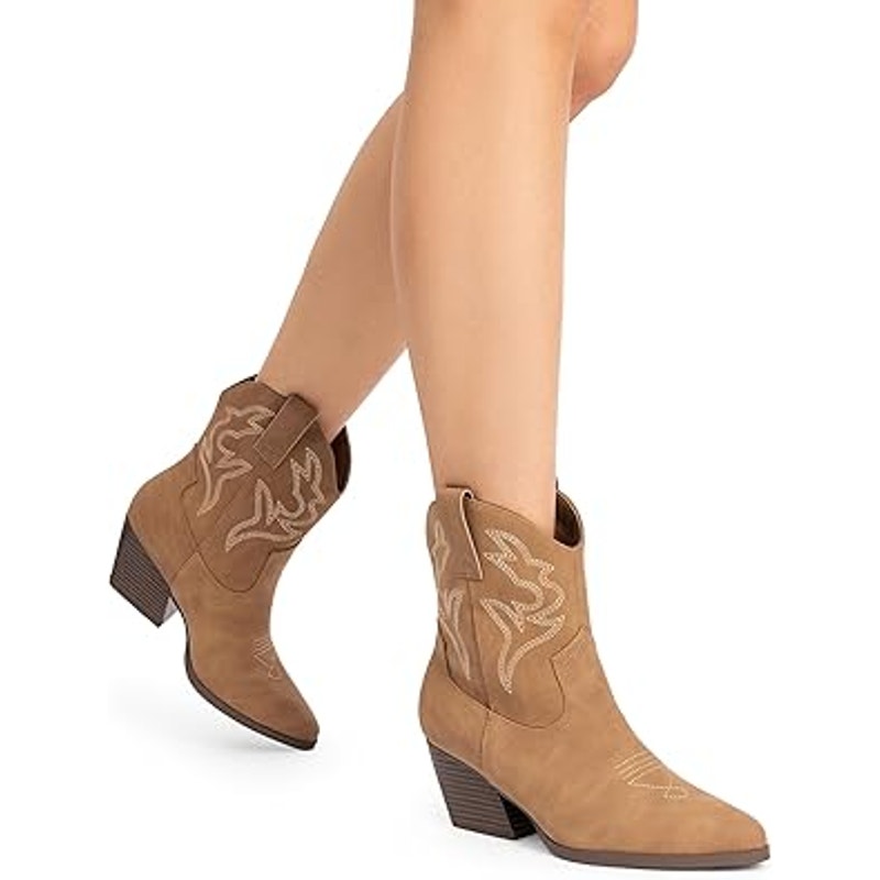 Dream Pairs Womens Size 9 Brown Faux Leather 3" Heel Ankle Cowboy Boots Shoes