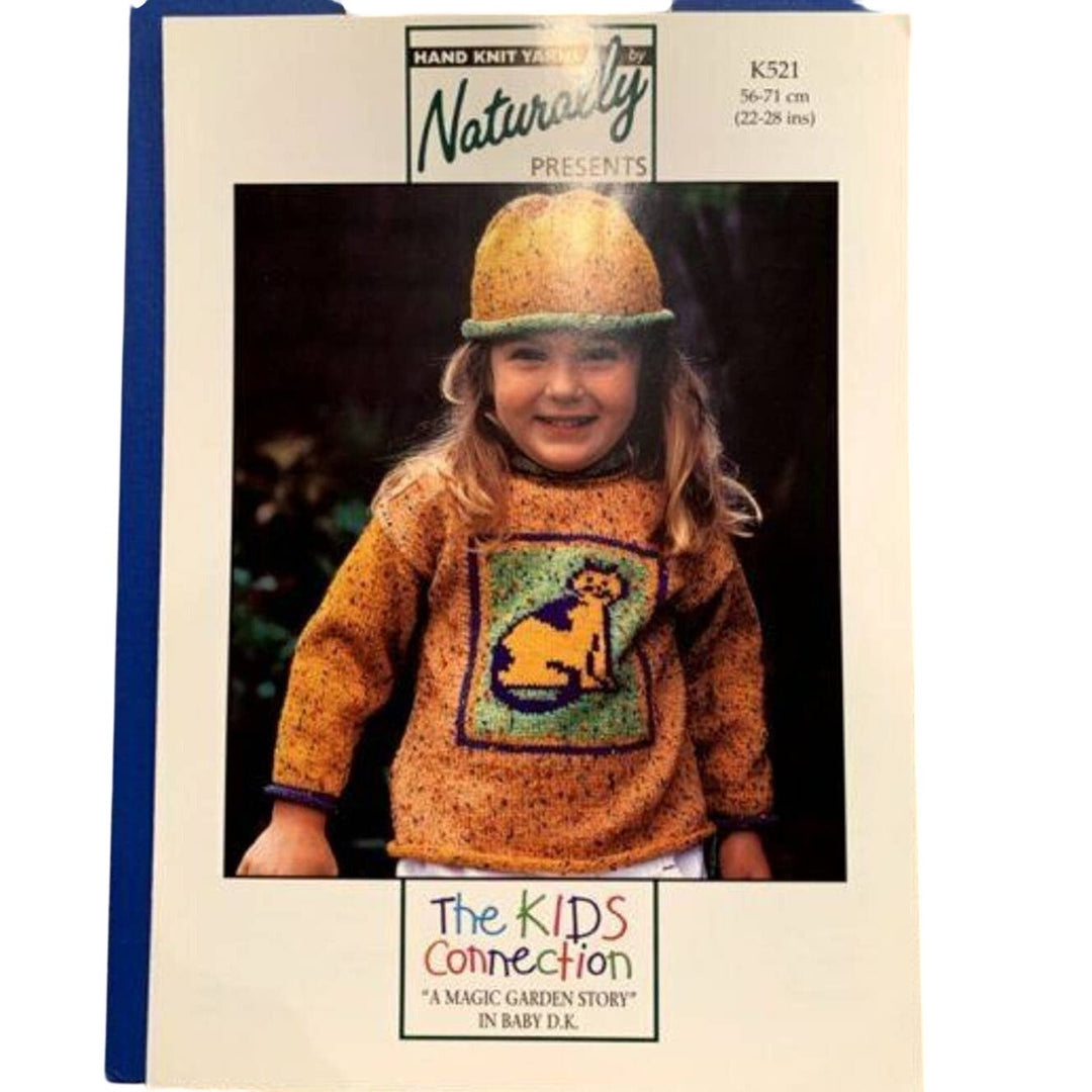 New Hand Knit Yarns by Naturally K521 Childs Sweater Cat Motif Knitting Pattern