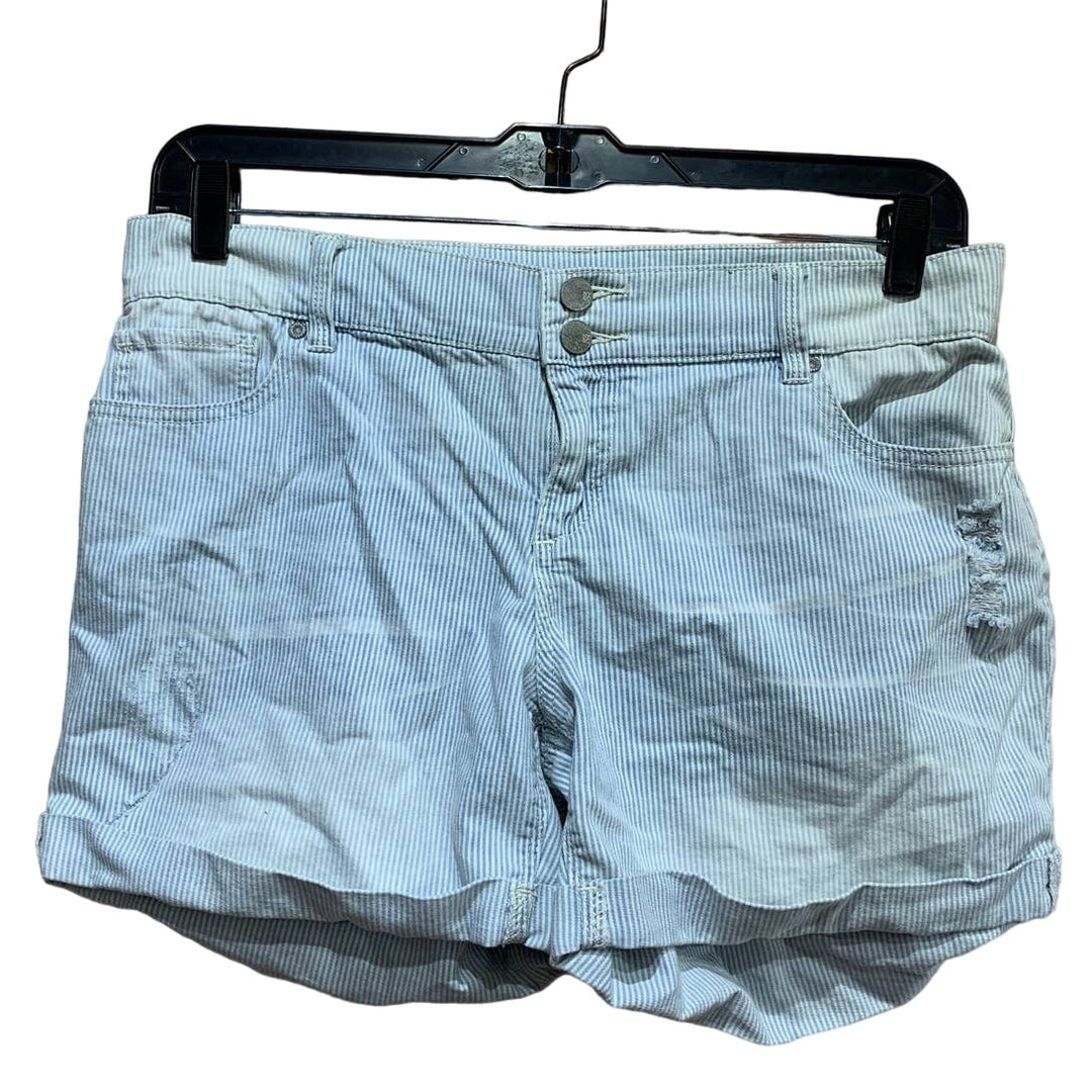 New York &amp; Company Size 10 Distressed Cotton Blend Blue Pin Stripe Short Shorts