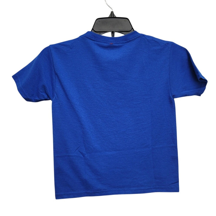 New Hand Printed Upcycled Kids XS Colorblock Flower Short Sleeve PolyCotton Tee