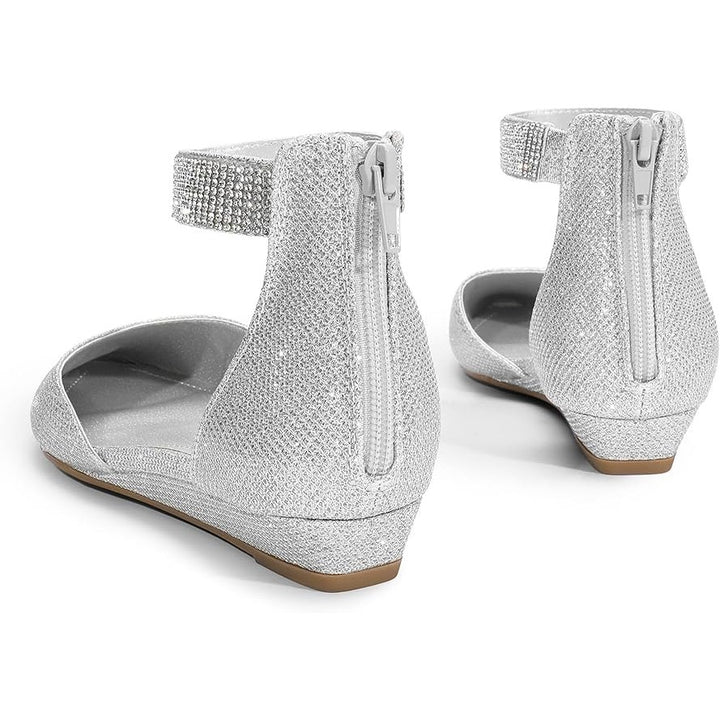 Dream Pairs Womens Size 7 Silver Rhinestone Glitter Ankle Strap Flats Shoes