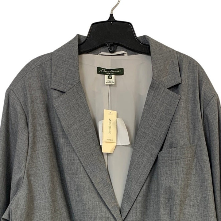New Eddie Bauer Womens Plus Size 24 Gray Gab Wool 2 Button Long Sleeve Blazer