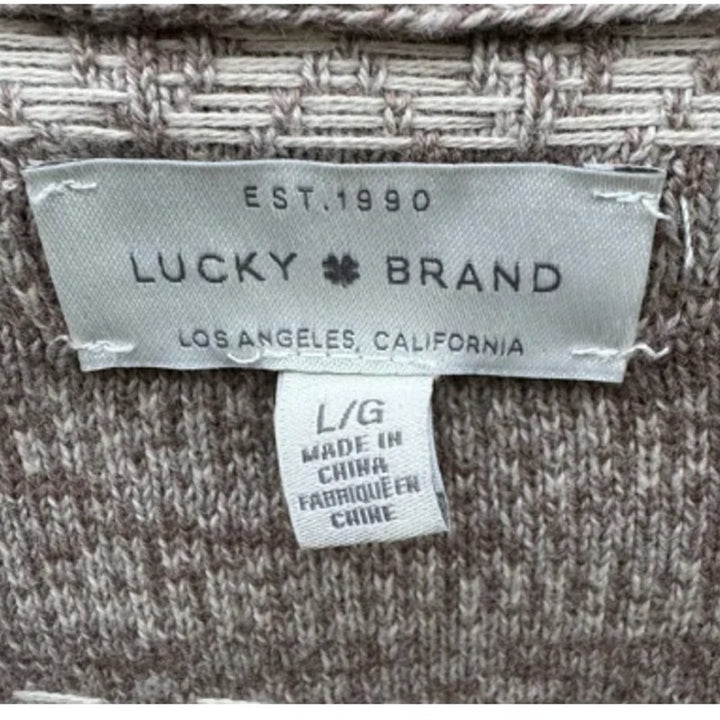 Lucky Brand Womens Large Cotton Open Front Swing Caridgan Tan Stripe Sweater