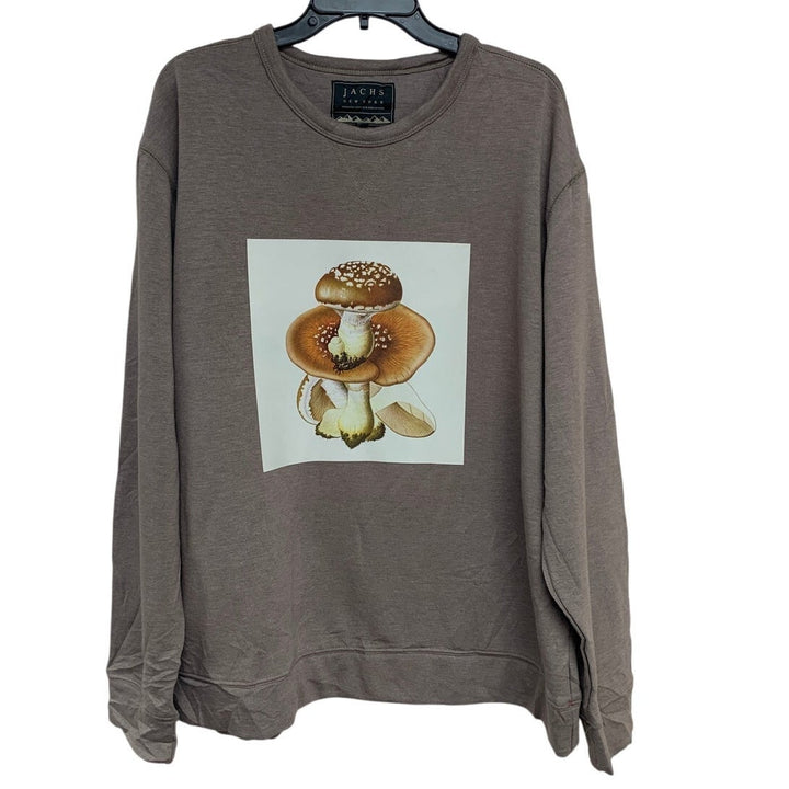 Upcycled Hand Printed Womens XL Pleurotus Spodoleucus Oyster Mushroom Sweatshirt