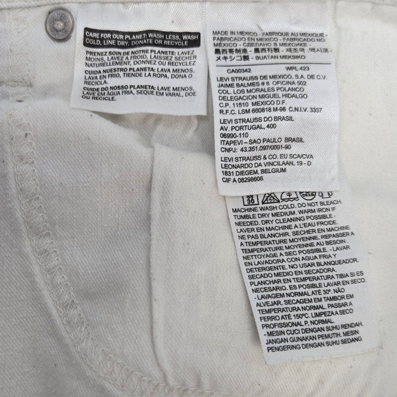 Levi Strauss &amp; Co Mens 38X32 White Slim Fit Cotton Elastane Denim Jeans