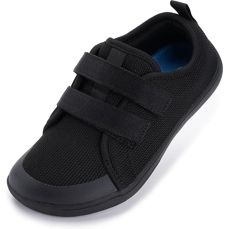 Whitin Boys Size 1.5 Black Sneakers Hook Loop Fastener Round Toe Barefoot Shoes