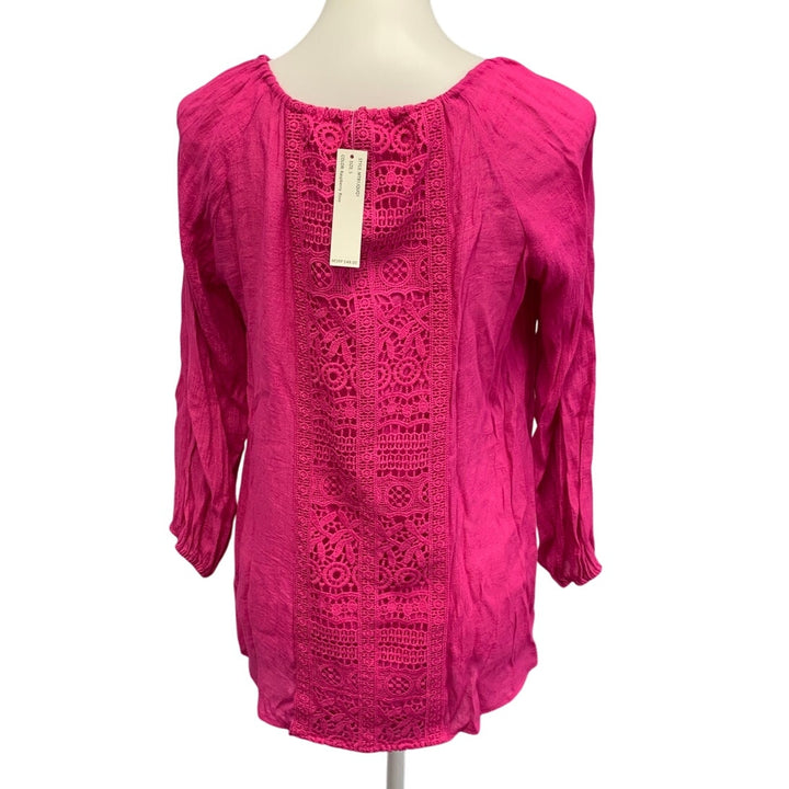 New Zac &amp; Rachel Womens Small Raspberry Rose Crochet Front Long Sleeve Blouse