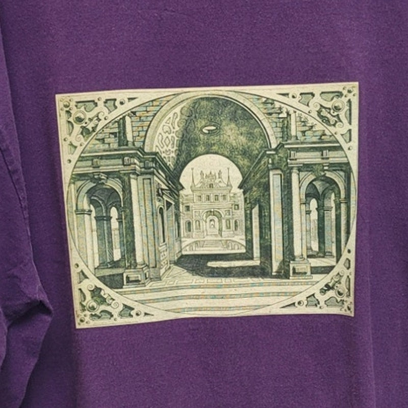 Hand Printed Mens 2XL Upcycled Architecture Columns Castle Short Sleeve Tee