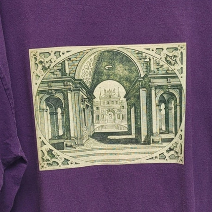 Hand Printed Mens 2XL Upcycled Architecture Columns Castle Short Sleeve Tee