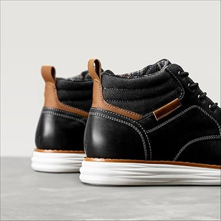 New Bruno Marc Mens 9 Black Faux Leather Mid Top Chukka Sneaker Lace Up Shoes
