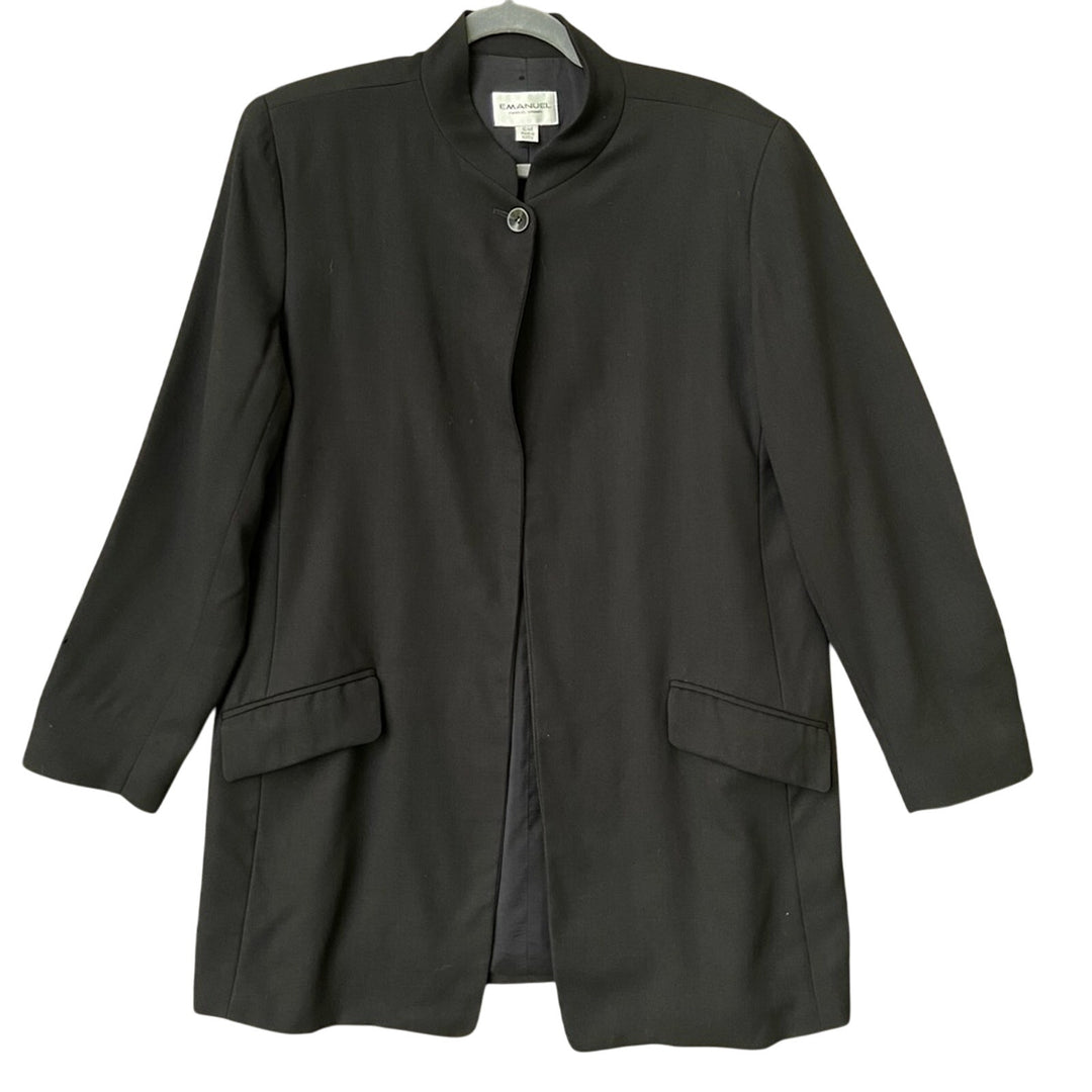 Emanuel Ungaro Womens Size 12 Black Single Button Wool Long Black Suit Jacket