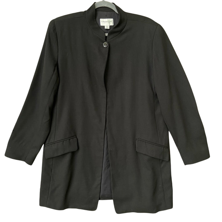 Emanuel Ungaro Womens Size 12 Black Single Button Wool Long Black Suit Jacket
