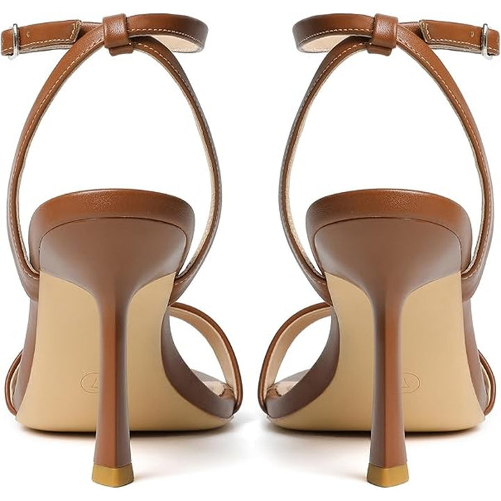 Mostrin Womens Size 8 Cognac Brown 4" Heel Open Toe Ankle Strap Stiletto Shoes