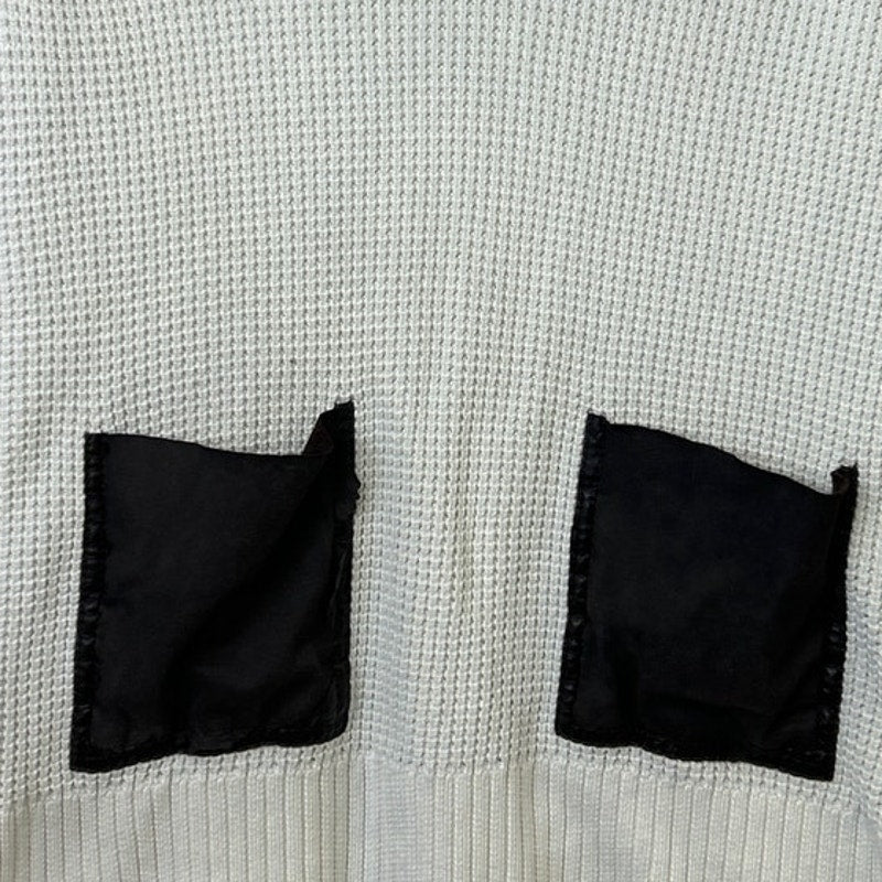 Michael Michael Kors Mens Small White Black Patch Long Sleeve Cowl Neck Sweater