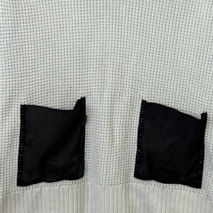 Michael Michael Kors Mens Small White Black Patch Long Sleeve Cowl Neck Sweater