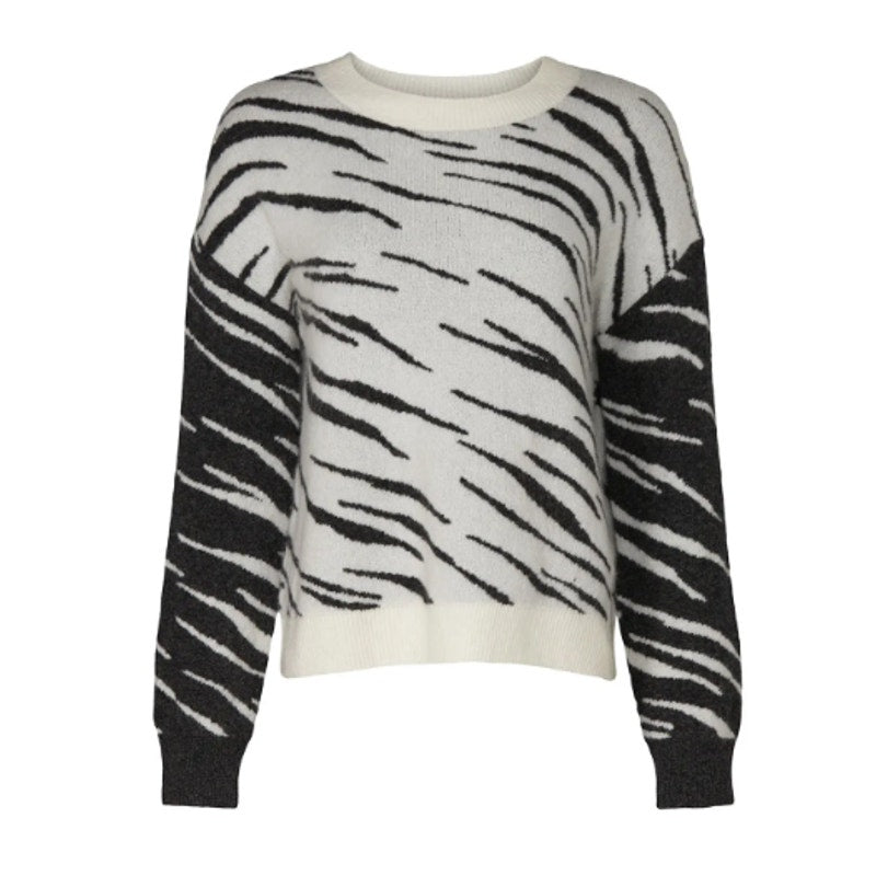Rails Womens XXL Gray Black White Tiger Stripe Long Sleeve Crew Neck Sweater