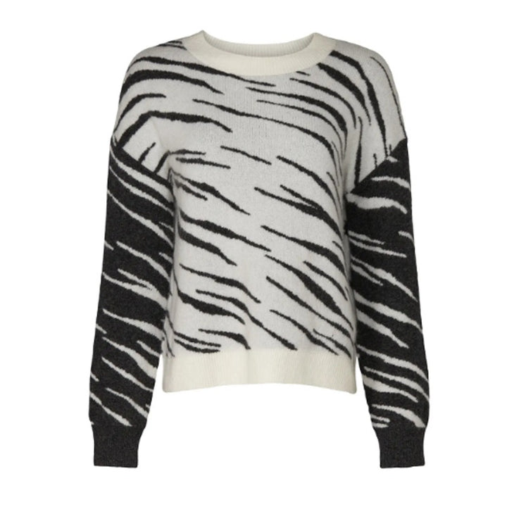 Rails Womens XXL Gray Black White Tiger Stripe Long Sleeve Crew Neck Sweater