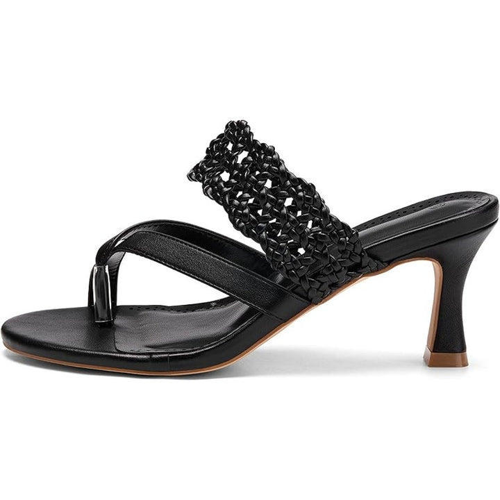 Coutgo Womens Size 8.5 Black Mesh Strap 3" Heel Open Toe Thong Sandal Shoes