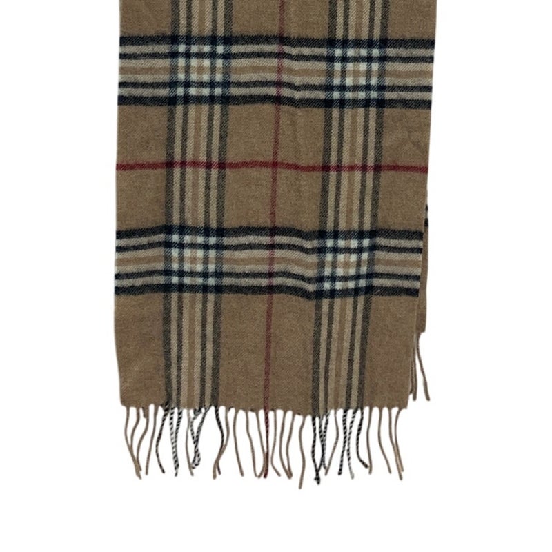 NWT New Valentin Fraas Womens One Size 100% Lambs Wool Tan Plaid Fringe Scarf