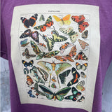 Hand Printed Upcycled Womens XXL Vintage Book Page Butterfly Short Sleeve Tee