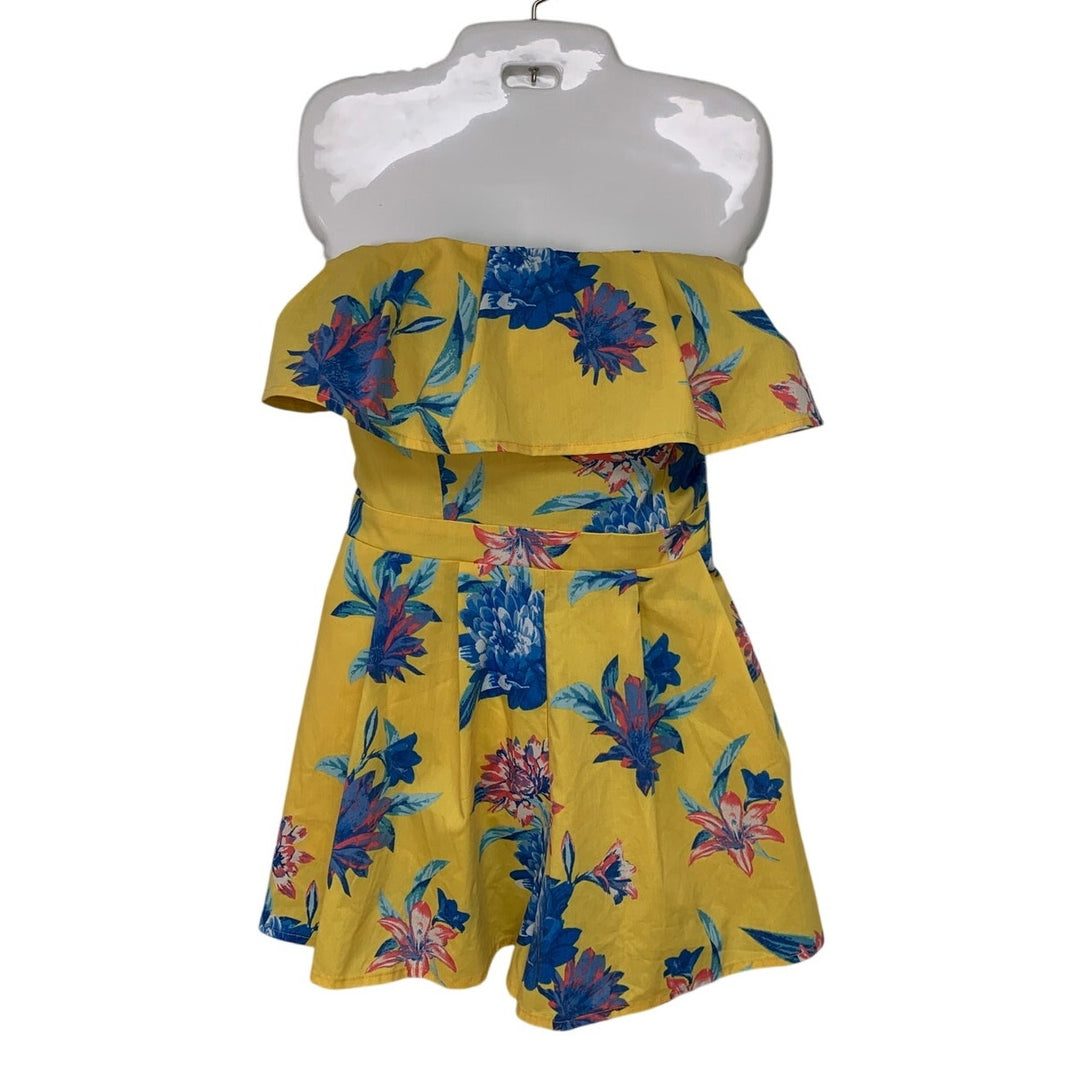 Flying Tomato Womens Large 100% Polyester Strapless Floral Back Zip Romper