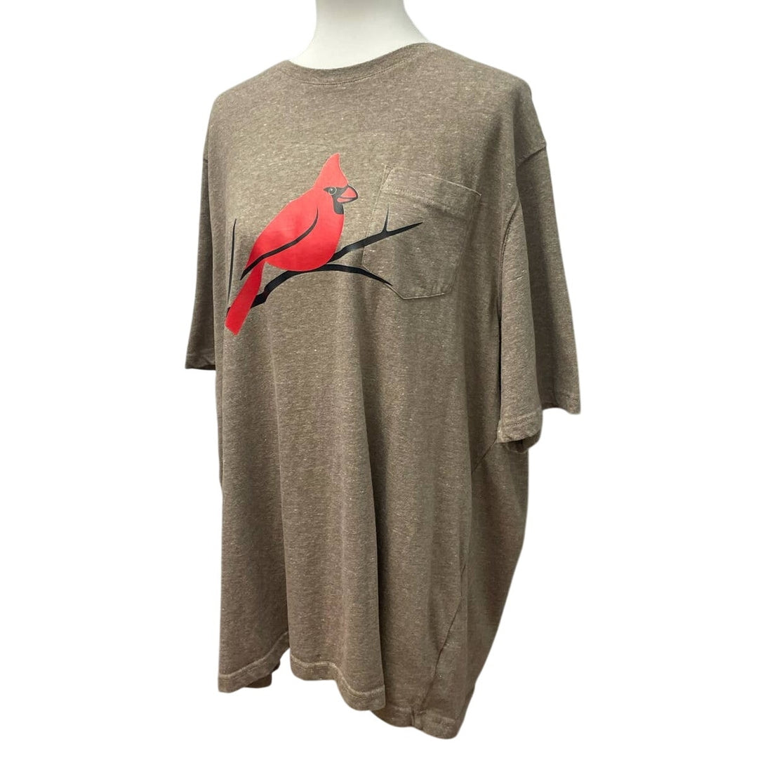 Hand Printed Upcycled Mens XXL Red Cardinal Bird Short Sleeve PolyCotton Tee