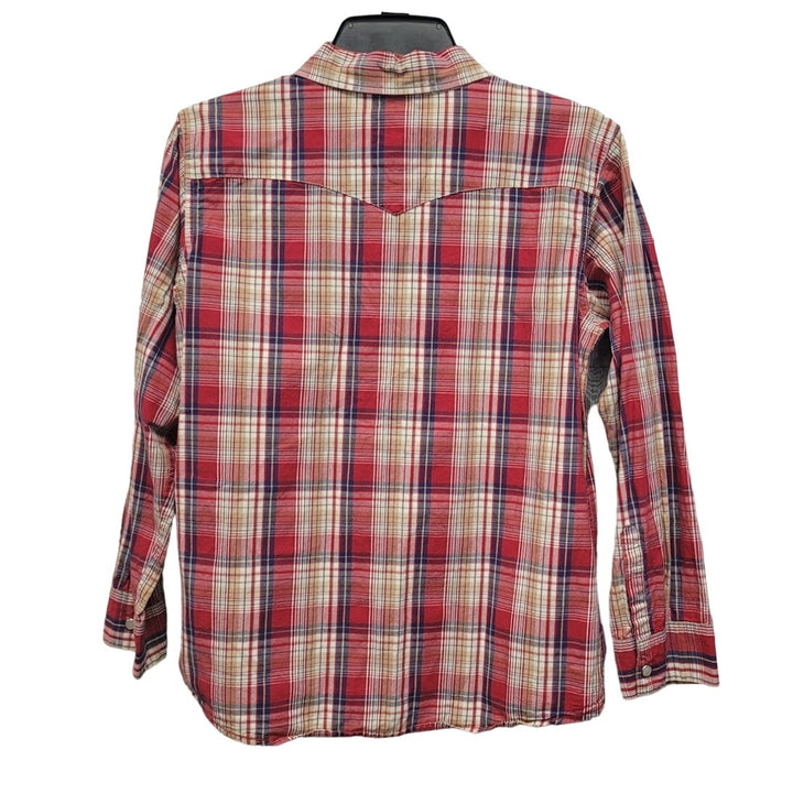 Levis Boys Large Long Sleeve Plaid Pearl Snap Up Shirt w Front Pockets
