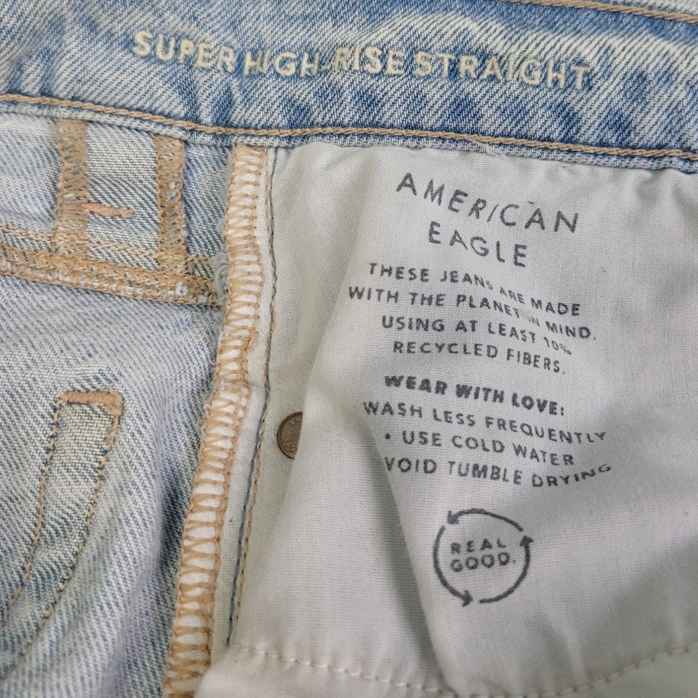 New American Eagle Size 2 Extra Long High Rise Straight Bleached Denim Jeans