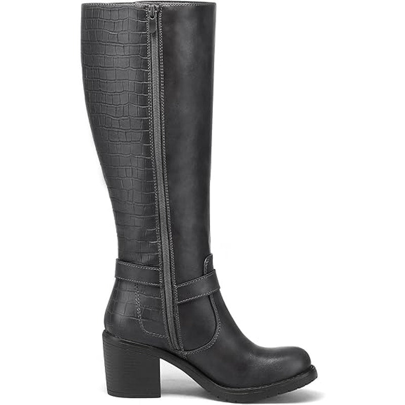 New Mysoft Womens Size 9.5 Gray Knee High 3" Chunky Block Heel Side Zip Boots
