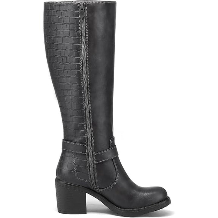 New Mysoft Womens Size 9.5 Gray Knee High 3" Chunky Block Heel Side Zip Boots
