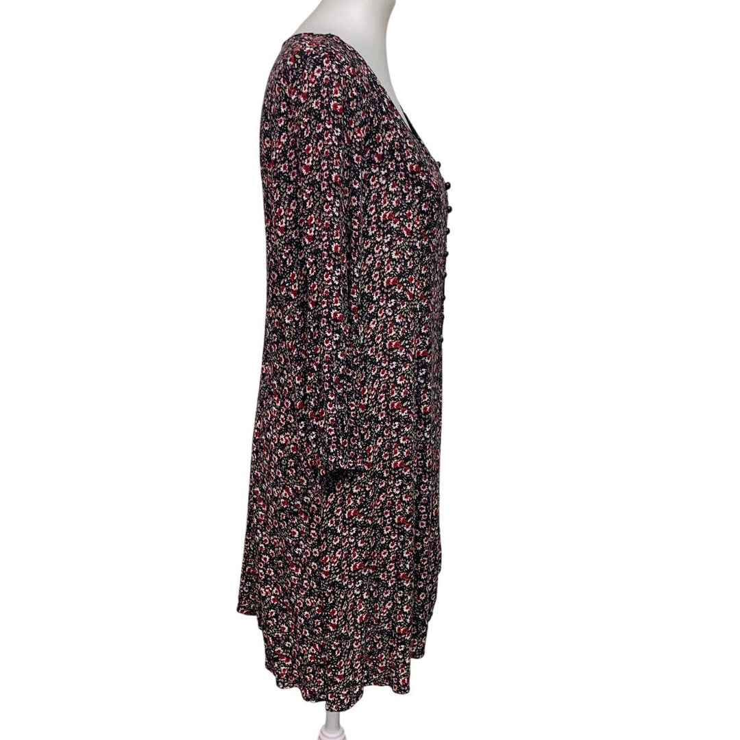 Staccato Womens Large Floral Long Sleeve Front Button V Neck Flowy Sheath Dress
