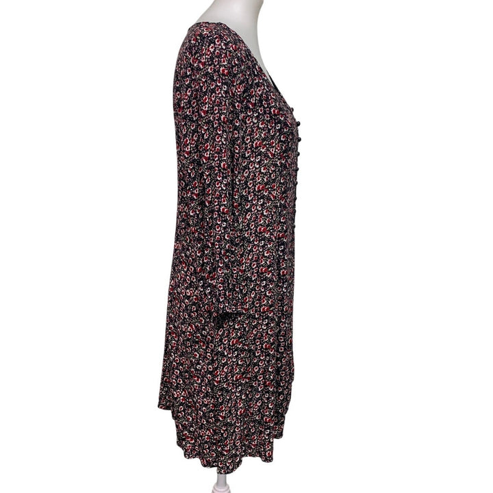 Staccato Womens Large Floral Long Sleeve Front Button V Neck Flowy Sheath Dress