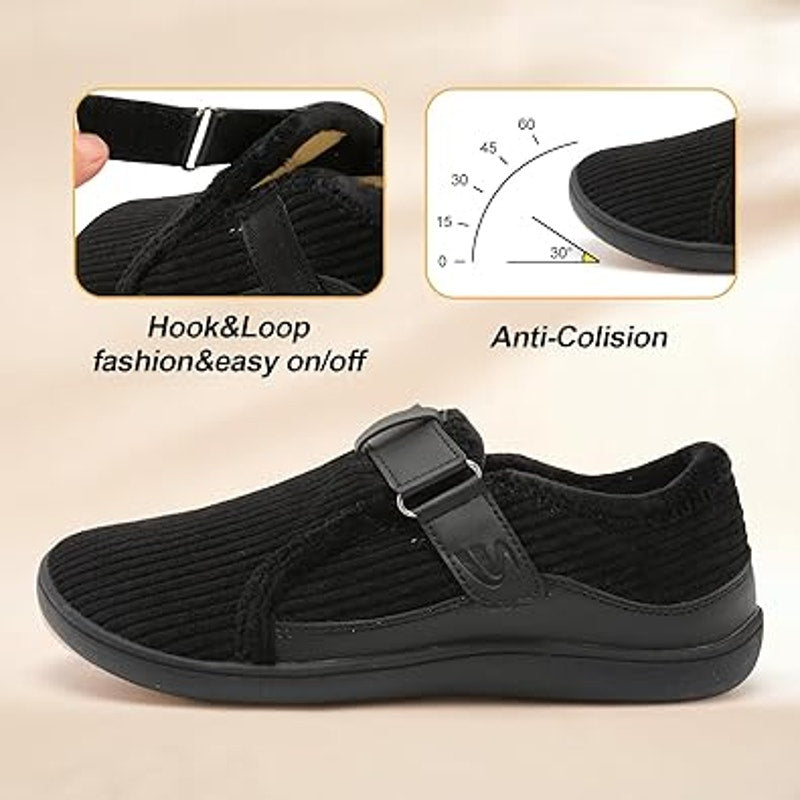 Spesoul Womens 6.5 Black Corduroy Wide Toe Box Hook Loop Slide On Slipper Shoes