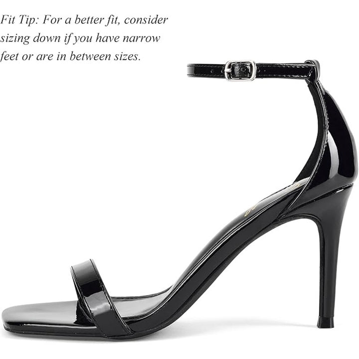 Genshuo Womens Size 9.5 Black 3.5" Heels Open Square Toe Ankle Strap Pumps Shoes