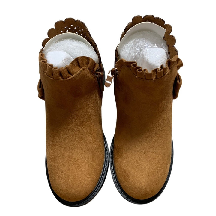 ZBY Little Girls Size 1 Light Brown Ankle Boots Round Closed Toe Size Zip Shoes