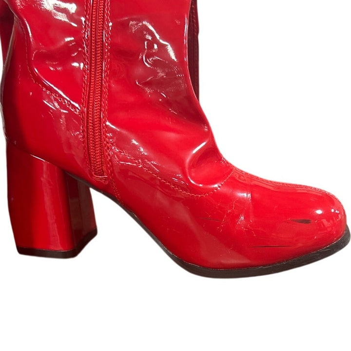 Satinoir Womens Size 7 Red 60s 70s 3" Block Heel Zip Up Disco Party Gogo Boots