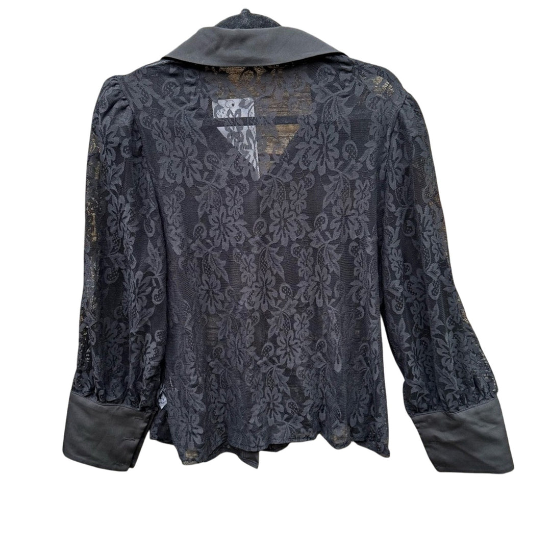 NWT New In Good State Womens Plus Size 1X Button Up Black Lace Blouse Top