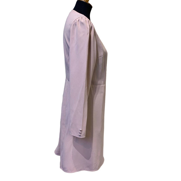 Top Shop Size 10 100% Polyester Pale Rose Pink Long Sleeve Flred Wrap Dress