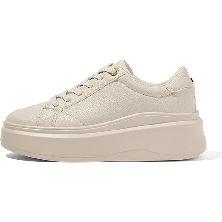 Lucky Step Womens Size 8.5 Beige Faux Leather 2" Platform Lace Up Sneaker Shoes