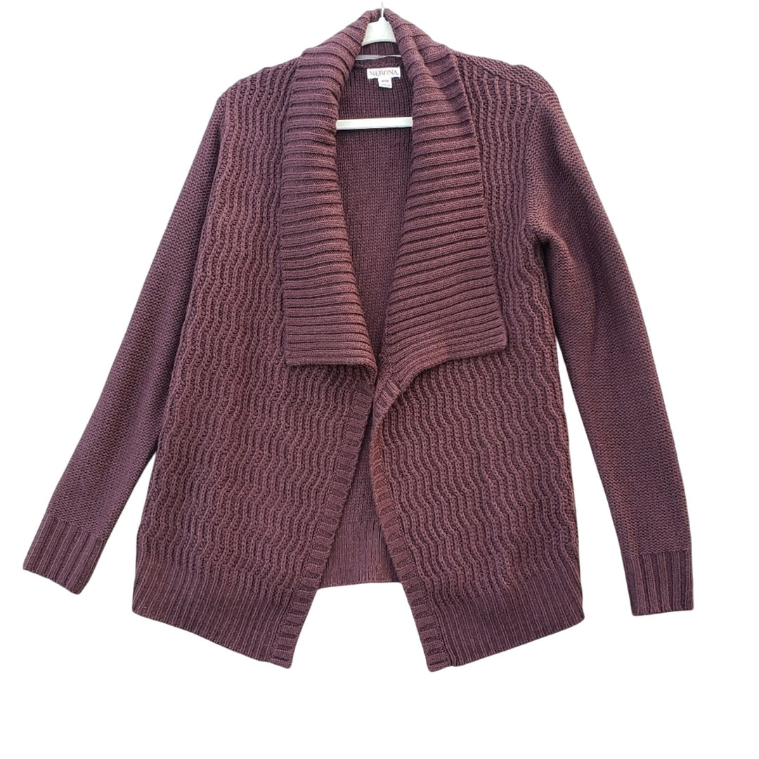 Merona Womens Medium Coffee Brown Open Front 100% Acrylic Knit Cardigan Sweater