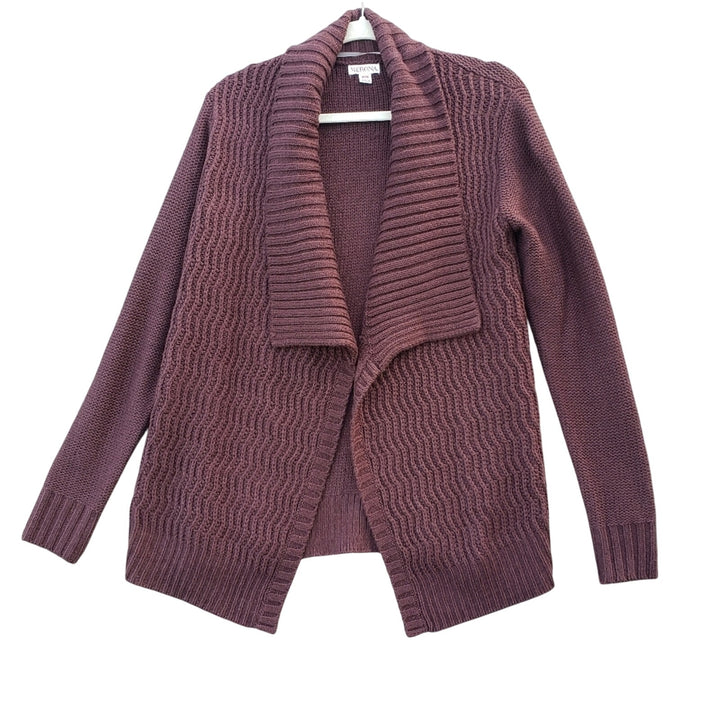 Merona Womens Medium Coffee Brown Open Front 100% Acrylic Knit Cardigan Sweater