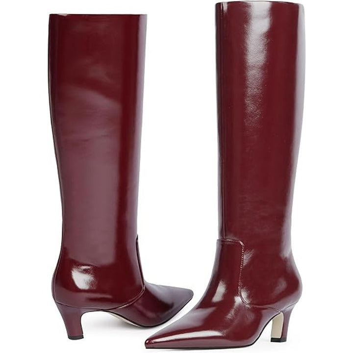 Easyfox Womens 6.5 Burgundy 2.5" Heel Knee High Boots Closed Pointed Toe Shoes