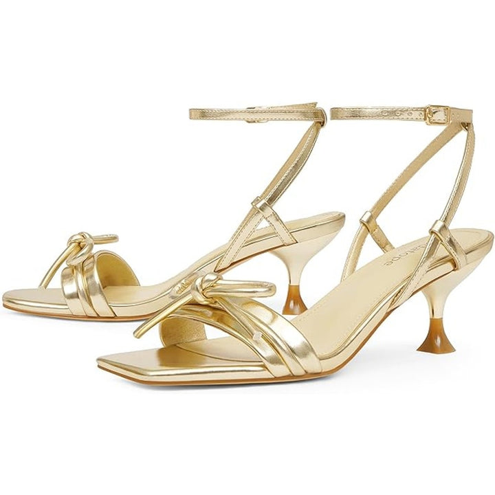 Modatope Womens Size 11 Shiny Gold Open Toe 3" Heel Ankle Strap Sandal Shoes