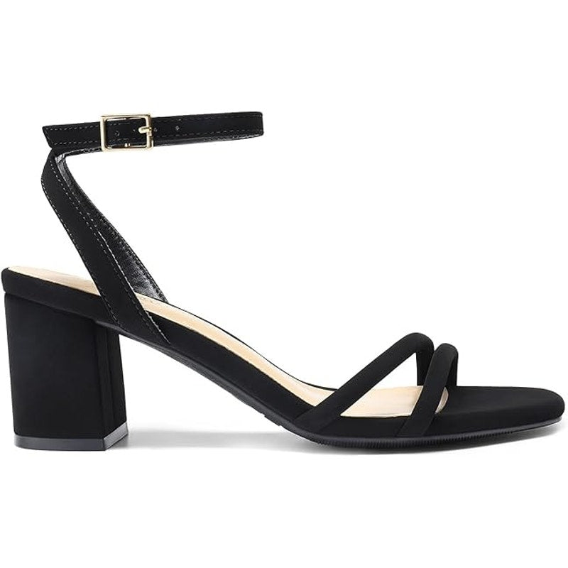 Dream Pairs Womens Size 6.5 Black 2.5" Chunky Strappy Open Toe Heel Sandals